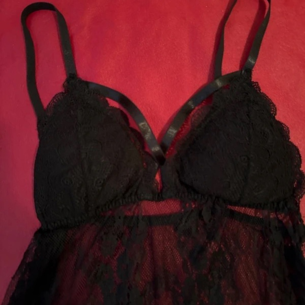 Black Lace Sheer Chemise Nightdress - Women Intimates & Sleepwear - Picture 2 of 5